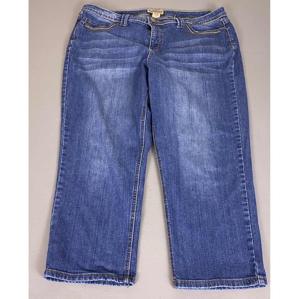RuffHewn Capri Jeans Womens Size 14 Blue Medium Wash Denim Straight Leg Stretch*